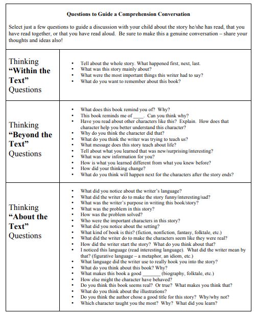 Questions to Guide Comprehension